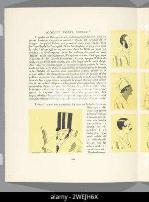 Gazette de bon ton. Art - modes & frivolités : mise en page, 1920 texte et illustrations coiffures pour hommes. P. 254 dans Gazette du bon ton, 1920 - n° 8 impression typographique papier de planches mode. casque : chapeau (+ vêtements pour femmes). styles de coiffure Banque D'Images