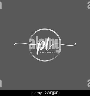 PT logo d'écriture manuscrite initial avec cercle Illustration de Vecteur