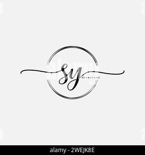 SY logo d'écriture manuscrite initial avec cercle Illustration de Vecteur