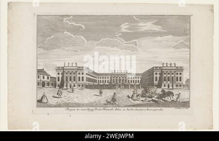 Vue du Palais des Prinzen Heinrich, à Berlin, Anonyme, 1753 - 1774 estampe numérotée en haut à droite : 8. palais de gravure de papier. Accident avec un véhicule à quatre roues tiré par des animaux, par exemple : cabine, voiture, autocar Palais du Prince Heinrich Banque D'Images