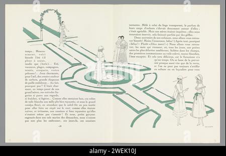 Gazette de bon ton. Art - modes et frivolités : mise en page, 1921 Double page avec des figures à la mode sur rond-point et du texte de NIC. La bonnechose. impression typographique de plaques de mode en papier Banque D'Images