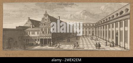 Vue de la maison des filles de la Burgerweeshuis à Amsterdam, Anonyme, 1726 papier gravure / gravure cour. bien-être public. Orphelinat citoyen Banque D'Images