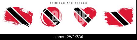Trinité-et-Tobago icône de drapeau de style grunge dessiné à la main. Bannière de la République aux couleurs officielles. Forme de trait de pinceau libre, cercle et en forme de coeur. Plat Illustration de Vecteur