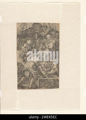 Graflegging, Albrecht Dürer, 1512 print Christ est placé dans une tombe par trois hommes. Trois femmes se tiennent debout ou à genoux avec ces hommes. Sur la droite en arrière-plan se trouve Jean l'Evangéliste. Gravure sur papier de l'enterrement du Christ (peut-être par des anges) Banque D'Images