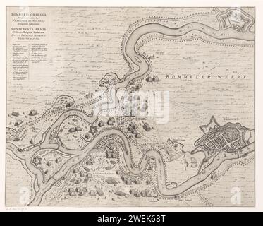 Siège de Zaltbommel, 1599, Anonyme, 1652 imprimer carte du siège de la ville de Zaltbommel par l'armée espagnole sous Mendoza et défendue par l'armée d'État sous Maurits, mai-juin 1599. Avec les places de l'armée des deux armées. Au bas du Waal, au-dessus de la Maas, à droite la ville de Zaltbommel. En haut à gauche le titre en latin et la légende A-T en néerlandais. Sur verso texte latin. gravure sur papier / gravure siège, position guerre. Cartes des pays ou régions distinctes Bommel Banque D'Images