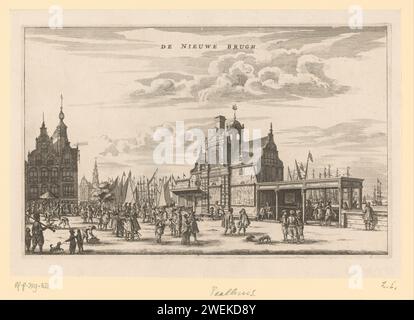 Vue de la Paalhuis à Amsterdam, Jacob van Meurs (possible), 1663 papier gravure / gravure rue (+ ville(-scape) avec figures, staffage). Maison de pile de bureau de poste. Nouveau pont Banque D'Images