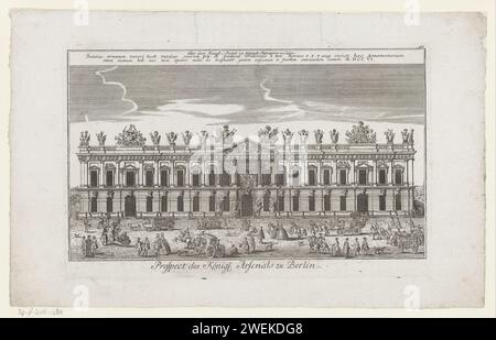 Vue de la façade du Zeughaus, à Berlin, Anonyme, estampe 1740 - 1774 en haut de l'estampe, l'inscription est mentionnée au-dessus de l'entrée principale du bâtiment. Numéroté en haut à droite : 15. Papier gravure / gravure magasin de munitions, arsenal Armory Banque D'Images