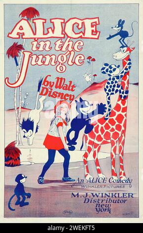 Alice dans la jungle de Walt Disney - une comédie Alice (M.J. Winkler, Winkler Pictures, 1924). Affiche de film. Walt Disney - affiche de bande dessinée vintage Banque D'Images