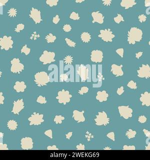 Silhouettes florales beiges sur fond gris sarcelle. Motif sans couture. Illustration de Vecteur