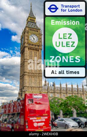 London Low Emission zone (LEZ) est une zone de Londres dans laquelle une redevance basée sur des normes d'émissions est appliquée aux véhicules commerciaux non conformes Banque D'Images