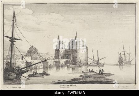 Vue sur St. Château de Louis à Sidon, Liban, Venceslas Hollar, d'après Jan Peeters (1624-1678), 1651 - 1670 gravure sur papier château. Coast Castle of St. Louis Banque D'Images