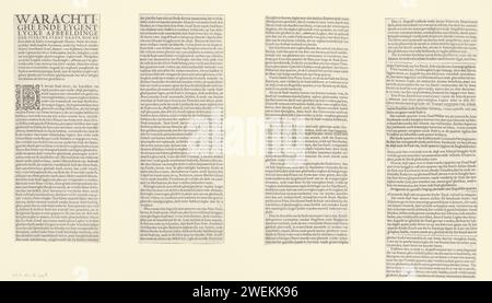 Magazines textuels à l'impression du siège de grave, 1602, 1602 feuille de texte quatre magazines textuels appartenant à la grande performance sur deux dossiers du siège et de la prise de tombe par l'armée d'État sous Maurits, juillet-septembre 1602. Quatre colonnes, partiellement en morceaux, en néerlandais. Tombe d'impression typographique en papier Banque D'Images