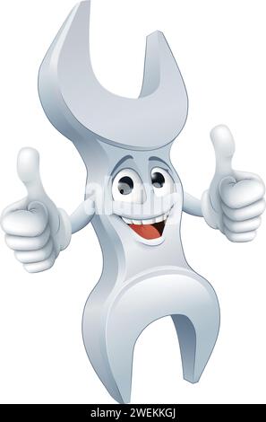 Clé mécanique outil à main outil Cartoon Mascot Illustration de Vecteur