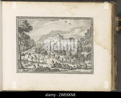 Création d'Eva, 1653 - 1654 impression au milieu des animaux, Dieu Eva crée du côté de l'Adam endormi et l'aide à se relever (Genèse 2:21). Le Tétragramme symbolise Dieu le Père. L'impression fait partie d'un album. Gravure de papier ancien Testament. Jardin d'Eden, paradis. Création d'Eve. Tétragramme (en écriture romaine ou hébraïque)  symbole de Dieu le Père. animaux Banque D'Images