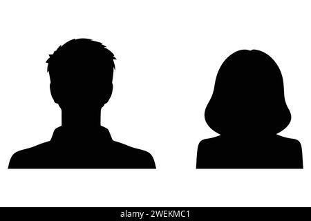 Illustration vectorielle représentant des silhouettes ou des icônes de visages masculins et féminins, servant d'avatars ou de profils pour des individus inconnus ou anonymes. Illustration de Vecteur