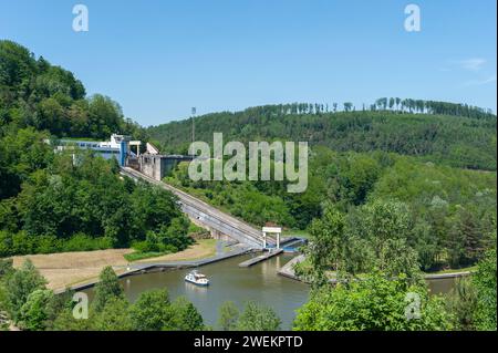 Ascenseur bateau sur le canal Rhin-Marne, Saint-Louis - Arzviller, Lorraine, France, Alsace Banque D'Images