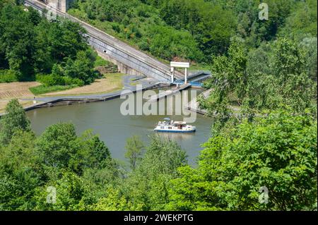 Ascenseur bateau sur le canal Rhin-Marne, Saint-Louis - Arzviller, Lorraine, France, Alsace Banque D'Images