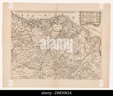 Carte des pays-Bas avec la situation de guerre de 1672-73, Anonyme, 1691 - 1706 imprimer carte des pays-Bas. Une ligne a été signée sur la carte qui indique quelles zones la République a perdues au profit de la France et de ses alliés en 1672 et quelles zones ont été conservées. En haut à droite du cartouche de titre avec les armes provinciales. Sous le cartouche un bol : 15 Duytsche Miles / 20 heures de gaens. Gravure sur papier / gravure cartes des villes Bas pays. Belgique Banque D'Images