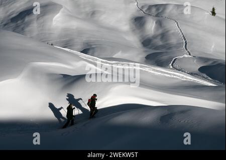 Schneeschuh Wandern im Naturpark Beverin, Graubünden, Schweiz *** randonnée en raquettes dans le Parc naturel Beverin, Graubünden, Suisse Banque D'Images