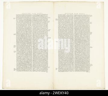 Siège de Grol, 1627, 1647 - 1649 feuille de texte Double feuille de texte appartenant à la carte du siège de Groenlo par l'armée d'État sous Frederik Hendrik, 1627. Une double feuille tirée du livre de la ville de Blaeu, imprimée sur tous les côtés avec du texte en néerlandais et quelques petits schémas de Wallen en gravure sur bois. Impression typographique papier Groenlo Banque D'Images