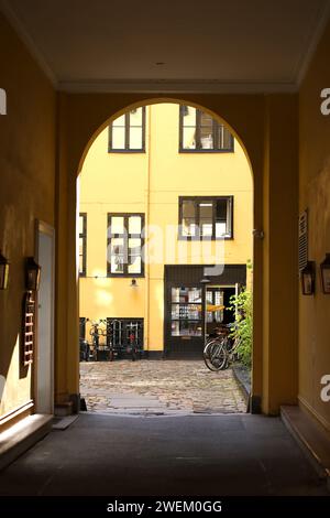 Copenhague, Danemark - 17 août 2023 : cour confortable d'une maison avec verdure près du palais d'Amalienborg Banque D'Images