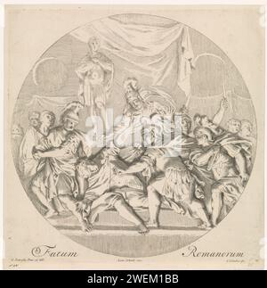 Mord à Jules César, Johannes Glabober, d'après Siratuer le Conseil Landor, 1686 Print Round show. Le meurtre de Jules César par Brutus et d'autres sénateurs. En arrière-plan la statue de Pompée. L'estampe est vers un bas-relief perdu de Gérard de Lairesse et fait partie d'une série de représentations bibliques, mythologiques et allégoriques. Papier mordant la mort de César, c'est-à-dire le meurtre de César : il est tué au Sénat au pied de la statue de Pompée, s'exclamant "et tu brute" Banque D'Images