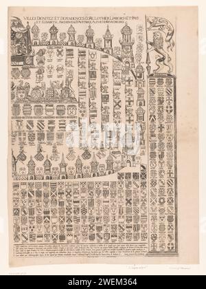 Armoiries du duché Brabant (magazine à droite), Henry Lutg., 1598 - 1621 imprimer carte des armes du duché de Brabant. Partie du sud des pays-Bas sous le conseil des gouverneurs Albrecht (Albert) et Isabella (Elisabeth). En deux parties, c'est la feuille de droite. gravure sur papier / gravure des armoiries (comme symbole de l'état, etc.) Brabant Banque D'Images