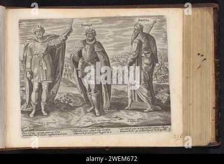 Josafat, Joram en Achazja, anonyme, Jan Snellinck (I) (attribué à), 1646 estampe les rois Josefat, Joram et Achazja. En arrière-plan quelques événements importants de leur vie. Au milieu de l'arrière-plan, deux hommes avec des bâtons ont frappé trois enfants. A droite en arrière-plan la mort d'Achazja. Sous la performance références aux textes bibliques en latin. Ce tirage fait partie d'un album. Gravure sur papier des rois d'Israël et de Juda  l'ancien Testament (pas dans le contexte biblique). Histoire de Josaphat (Josaphat), fils d'Asa, roi de Juda (1 Rois 22:41-51, 2 chroniques 17-20). Histoire de Je Banque D'Images