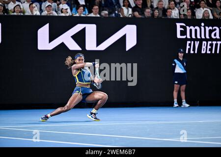 Melbourne, Australie. 25 janvier 2024. Cori Coco Gauff lors du tournoi de tennis Australian Open AO 2024 Grand Chelem le 25 janvier 2024 à Melbourne Park, Australie. Photo Victor Joly/DPPI crédit : DPPI Media/Alamy Live News Banque D'Images