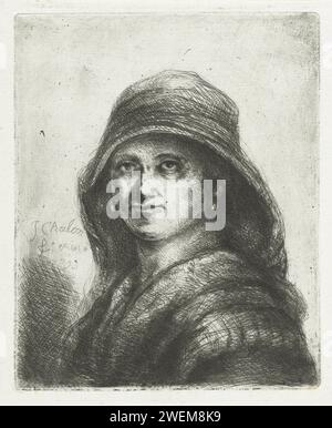 Femme à capuche, Jan Chalon, 1793 imprimer Une jeune femme. Buste vers la gauche. Elle porte une cagoule au-dessus de sa tête. gravure sur papier / morphologie des points secs de l'expression humaine (+ femelle adulte (être humain)). casque : capuche Banque D'Images