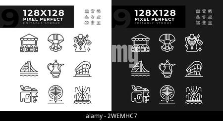 Icônes linéaires de style de vie de luxe arabes définies pour le mode sombre et clair Illustration de Vecteur