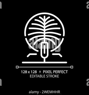 Icône linéaire blanche en forme de paume artificielle de Dubaï pour le thème sombre Illustration de Vecteur