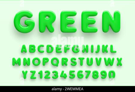 Alphabet vert 3D et chiffres sur fond clair Illustration de Vecteur