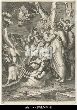 Collection du Christ, Zacharias Dolendo, d'après Karel van Mander, 1596 - 1598 imprimer le Christ est capturé par les soldats la nuit. Deux de ses disciples pressent contre le corps du Christ pour le protéger. Un soldat lie les mains du Christ sur son dos avec une corde. Tirage à partir d'une série de 13 tirages et d'un tirage de titre fabriqué par Z. Dolendo et J. de Gheyn II. Papier gravé l'arrestation du Christ  jardin de Gethsémani Banque D'Images