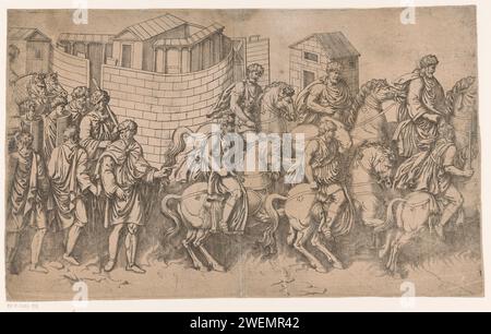 Scène des guerres daciennes, Antonio Fantuzzi (cercle de), 1537 - 1550 imprimer scène des guerres daciennes au bas-relief sur la colonne de Trajanus à Rome. colonne triomphale de gravure de papier avec frises hélicoïdales. (Histoire de) l'empereur Trajan. guerre. Pièce de sculpture, reproduction d'une pièce de sculpture colonne de Trajanus Banque D'Images