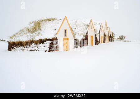 Maisons de gazon, ferme de tourbe ou musée de la tourbe Glaumbaer ou Glaumbaer, Skagafjoerour, Norourland vestra, Islande Banque D'Images