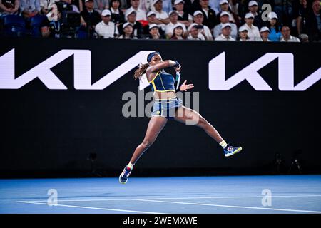 Paris, France. 25 janvier 2024. Cori Coco Gauff lors du tournoi de tennis Australian Open AO 2024 Grand Chelem le 25 janvier 2024 à Melbourne Park, Australie. Crédit : Victor Joly/Alamy Live News Banque D'Images