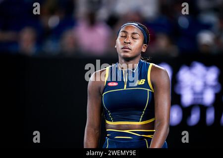 Paris, France. 25 janvier 2024. Cori Coco Gauff lors du tournoi de tennis Australian Open AO 2024 Grand Chelem le 25 janvier 2024 à Melbourne Park, Australie. Crédit : Victor Joly/Alamy Live News Banque D'Images