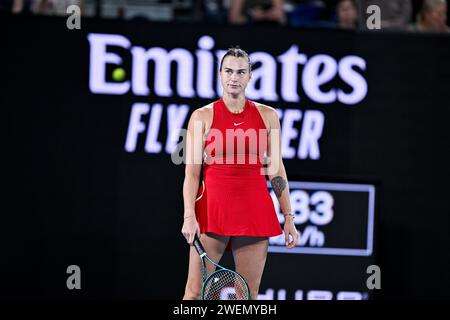 Paris, France. 25 janvier 2024. Aryna Sabalenka lors du tournoi de tennis Australian Open AO 2024 Grand Chelem le 25 janvier 2024 à Melbourne Park, en Australie. Crédit : Victor Joly/Alamy Live News Banque D'Images