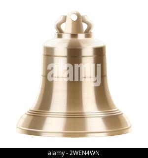 Cloche en métal doré isolée sur fond blanc, symbole de Noël, cloche d'école, cloche vintage. Illustration vectorielle 3D réaliste. EPS10 Illustration de Vecteur