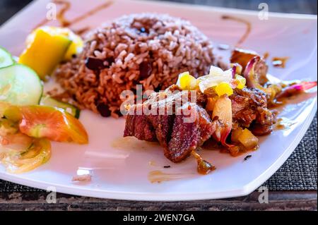 Viande de porc et riz congri, cuisine cubaine Banque D'Images