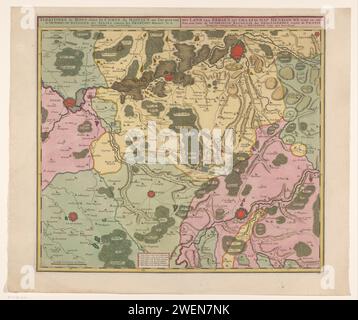 Carte avec la bataille de Malplaquet, 1709, Anonyme, 1709 imprimer carte de la région du Hainaut entre Mons (Bergen), Condé et Maubeuge avec la bataille de Malplaquet entre les alliés sous le duc de Marlborough et le prince de Savoie et les Français, 11 septembre 1709. Au bas d'un cartouche avec une liste des six attaques. En bas à gauche un bol : Echelle d'On heures de chemin. La carte est équipée d'une distribution de degrés le long des bords. cartes gravées sur papier de différents pays ou régions. Bataille (+ forces terrestres) Bergen (Belgique) Banque D'Images