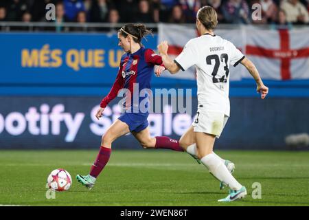 Barcelone, Espagne. 25 janvier 2024. Aitana Bonmati (14) du FC Barcelone a été vue lors du match de la Ligue des champions féminine de l'UEFA entre le FC Barcelone et l'Eintracht Frankfurt à Estadi Johan Cruyff à Barcelone. (Crédit photo : Gonzales photo/Alamy Live News Banque D'Images