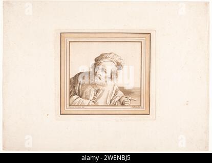 Buste d'un vieil homme, pointant vers la droite, Adam von Bartsch, d'après Guercino, 1782 papier gravure barbe. casque : beret. index vers l'avant, pointant, indiquant Banque D'Images