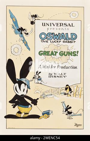 Oswald le lapin chanceux dans Great Guns ! (Universal, 1927) Oswald le lapin chanceux, une série de courts métrages animés créés par Walt Disney pour Universal Pictures Corporation Banque D'Images