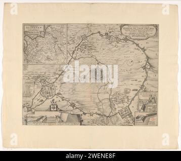 Siège de Grol par Frederik Hendrik, 1627, Claes Jansz. Visscher (II) (atelier de), 1627 imprimer Siège et conquête de la ville de Groenlo (Grol) par l'armée de l'État dirigée par Frederik Hendrik, 6 juillet - 19 août 1627. Centralement la ville avec le pays environnant et les quartiers des assiégeants. En haut à gauche un pari avec une carte du Graafschap Zutphen, en dessous d'un diamètre du Red Light District. En haut à droite cartouche avec titre et un bol de 500 passes, 2,5 faisant une tige. En bas à droite deux autres détails du Red Light District et des redoutes disposés par l'armée. Sur la gauche, la légende Banque D'Images