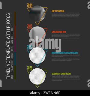 Un modèle représentant une infographie chronologique moderne avec des espaces réservés pour les photos et un texte descriptif pour chaque année. Modèle de chronologie verticale avec da Illustration de Vecteur