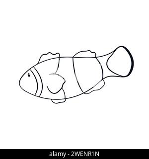 Icône de poisson clown dans le style d'art de ligne. Forme de poisson sous-marin pour la conception de logo, menu, restaurant, magasin de fruits de mer. Illustration vectorielle isolée sur un blanc Illustration de Vecteur