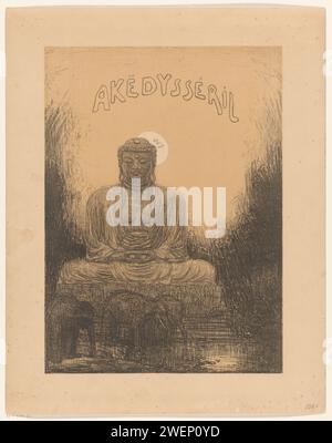 Dessin pour la page de titre de Akëdysséril, vers 1894 Bauer a produit une série de huit gravures comme illustration du poème en prose Akëdyséril de Villiers de l'Isle Adam, qui a été traduit en néerlandais par Lodewijk van Deyssel. Il s'agit d'une conception pour la feuille de titre de l'album imprimé dans laquelle les gravures ont été incluses. Un Bouddha assis avec trois éléphants pour cela. Un cercle autour de la tête du Bouddha. page de titre du papier. Hindouisme, bouddhisme, jaïnisme. animaux à ressources partagées : éléphant Banque D'Images