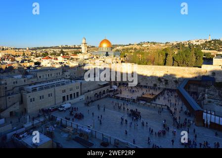 Terre Sainte d'Israël. Jérusalem, mur occidental depuis une vue aérienne. Banque D'Images